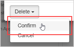 When clicking the Delete button, Confirm is highlighted in the popup menu.